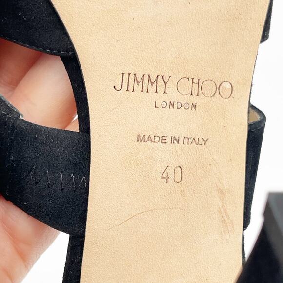 Jimmy Choo Black Suede Marta 90 Crystal Embellished Pointed Toe Mule Heel IT 40 - Picture 10 of 11